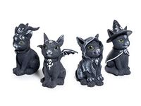 Cats Garden Gnome Witch Adorable Decorations - Set of 4 - Halloween Statues, Fairy Garden, Cat Lover Gift Idea, Waterproof Figurines Indoor & Outdoor Lawn Ornament Funny Decoration - Gothic Decor