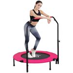 HOMCOM 40" Foldable Mini Trampoline Fitness Trampoline Rebounder for Adults w/Adjustable Foam Handle, for Indoors, Outdoors, Cardio Training, Pink