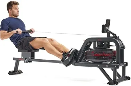 Sunny Health & Fitness Obsidian Surge Smart Water Rowing Machine with Dynamic Real-Time Resistance, Foldable 300 LB Capacity Rower with Free SunnyFit App and Extra Long Rail - SF-RW5713SMART