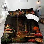 VIVIHOME 3PCS Red Trippy Mushroom Bedding, Duvet Cover Queen, Wonderland Magic Fantasy Plant Botanical Butterfly Enchanted Forest Bedding, Quilt Cover, Comforter Cover, Kids Room Decor, 2 Pillow Shams