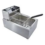 Electric Deep Fryer 10L 2500W Countertop Stainless Steel Single Tank with Lid Basket Home Restaurant