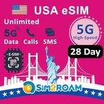 US Prepaid eSIM Card | Unlimited 5G/4G Internet Data in the United States (including Hawaii)+5GB Data in Canada and Mexico | Unlimited National Calls and SMS | Rechargeable (28 Days)