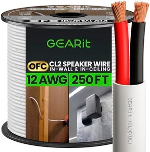 GearIT 12/2 Speaker Wire (250 Feet) 12AWG Gauge - Fire Safety in Wall Rated Audio Speaker Wire Cable / CL2 Rated / 2 Conductors - OFC Oxygen-Free Copper, White 250ft