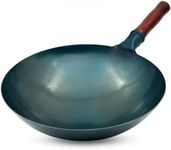 welsteepse Carbon Steel Wok Traditional Hand Hammered Wok,14 Inch,Round Bottom(Roasted Blue)