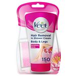 Veet Hair Removal, In Shower Cream, Body & Legs, Normal Skin, 150ml each, 1 Sponge