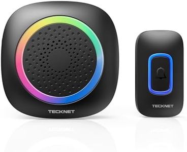 TECKNET Wireless Doorbell with RGB Alarm Lighting, 400M Range Battery-Powered IP66 Waterproof Design, 60+Chimes & 5-Level Volume for Home/Apartment/Classroom/Business,4.5-Year Battery Life,Black