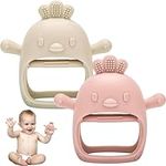 Baby Teething Toys, 2 Pack Teether for Baby, Silicone Mitten Teething Toys for Babies, Baby Teethers Toys 0-3-6-12 Months, Chew Toys Hand Pacifier for Soothing Teething Pain Relief (Beige/Pink)