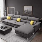FURNY Fronssy 5 Seater Premium Fabric RHS Sectional L Shape Sofa Set (Dark Grey)