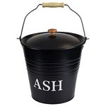 Albert Austin 10L Metal Ash Bucket with Lid Easy to Carry Sturdy Wooden Handle Metal Bucket for Hot Ash Coal Logs Chunks Pellets Wood Fireplaces Fire Pits Galvanised Bucket for Indoor Outdoor Black