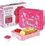 Swkien Bento Lunch Box Kids, 1300ml Lunch Box with 6 Compartments, Bento Box Lunch Box for Kids Leak-Proof&Dishwasher & Microwave Safe, Bento Lunch Box for Kindergarten & School (Pink)