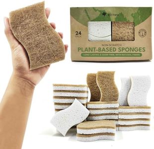 AIRNEX 24 Pack Natural Kitchen Sponge - Biodegradable Compostable Cellulose and Coconut Scrubber Sponge - Eco Friendly Sponges for Dishes