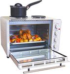 Igenix IG7145 Mini Oven with Electric Double Hotplate Hob, Ideal for Roasting, Grilling and Reheating with Aluminium Baking Tray, 45 Litre, 1500 Watt Power, White