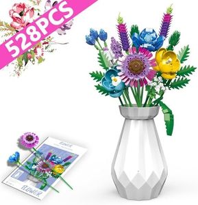 Vocrev Icons Wildflower Bouquet Building Set for Adults, with Vase Ideas Flower Building Construction Toys, Include 14 Wildflowers, Nice Gifts for Adults, Women, Girl, Flower Lover (528 Pieces)