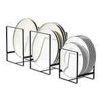 Hikinlichi 3 Pack Plate Holders Organizers Upright Cabinet Dish Drying Racks Metal Plate Dish Organizers Racks Stands for Countertop and Cupboard Black