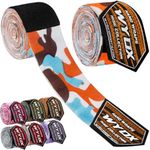 WYOX Boxing Hand Wraps Inner Gloves - Elasticated Thumb Loop Bandages, Mexican Style Under Mitts for Wrist Wrap Protection, Muay Thai, MMA (Pack of 1, Orange Camo, 4.5m)