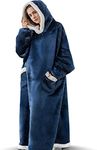 Extra Long Wearable Blanket Hoodie, Oversized Blanket Sweatshirt for Women and Men, Super Warm and Cozy Giant Hooded Blanket, Thick Flannel Blanket with Sleeves and Giant Pocket