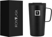 IRON °FLASK Grip Novelty Coffee Mug - Leak Proof, Vacuum Insulated Stainless Steel Bottle, Double Walled, Thermo Travel, Hot Cold, Water Metal Canteen - Midnight Black, 16 Oz - Rubber Bottom