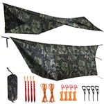 Onewind 12ft Camo Camping Tarp, Billow Tarp Shelter Lightweight and Waterproof Hammock Rainfly for Stealth Camping, Army, Military and Bushcraft, Easy to Setup with Tent Pegs and Guyline, Camouflage