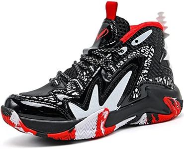 JMFCHI Boys Basketball Shoes Kids Sneakers High-top Sports Shoes Durable Lace-up Non-Slip Running Shoes for Little Kids Big Kids Size 4 Black Red