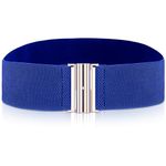 Cobee Wide Stretchy Belts for Women, Vintage Elastic Waist Belts Fashion Retro Adjustable Cinch Belt with Buckle for Dresses (Blue)