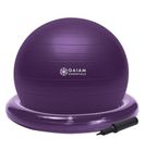 Gaiam Essentials Balance Ball & Base Kit, 65cm Yoga Ball Chair, Exercise Ball with Inflatable Ring Base for Home or Office Desk, Includes Air Pump - Purple