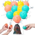 Botabee Silicone Reusable Water Balls withNet bag - Set of 12 - Refillable Water Balloons for Endless Summer Fun - Mini Water Balls for Parties, Outdoor Activities - Multicolor Pastel