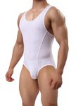 Mauro Kane Men's Wrestling Singlets Sexy Leotard Bodysuit, White-Large