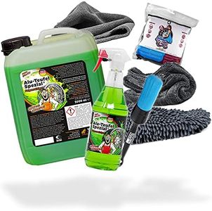 detailmate Tuga Chemie Kit de nettoyage pour jantes en aluminium 1 l + nettoyant pour jantes Tuga Chemie Alu 5 l + pinceau pour jantes ValetPRO + Nuke Guys Shiny Wheels + chiffon microfibre 380 g/m²