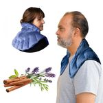 Herbal Concepts Aromatherapy Horse Shoe Shaped Microwaveable Wrap made of All-Natural Flaxseed, Yarrow, & Hops for Neck & Shoulder | Hot and Cold Relieves Stress & Spasm | Available in Slate Blue