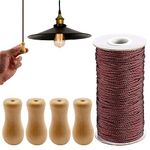 1.8 mm Braided Lift Shade Cord 55 Yards Roll with 4 Pieces Wood Pendant for Aluminum Blinds Windows, Roman Shade Repair, Gardening Plant & Crafts and DIY Projects(Brown)