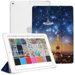 DuraSafe Cases iPad Air 2 2014 9.7 Inch [ Air 2nd Gen ] A1567 A1566 MGLW2HN/A MGL12HN/A MH0W2HN/A MGKM2HN/A Trifold Printed Hard Smart PC Transparent Back Cover - Paris Night