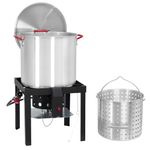 60 Qt Seafood Boil Pot, ACONEE Aluminum Crawfish Boiling Kit with Steam/Boil Basket & Strainer, 110000 BTU Propane Jet Burner & Lifting Hook, 10 PSI Regulator, Outdoor Cooking Shrimp Crab Boiler