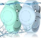 R-fun Waterproof Air Tag Bracelets for Kids [2 Pack] Compatible with Apple Air Tag Finders with Soft Silicone,Anti Lost GPS Item Finders Case Cover for Kids,Mint Green/Light Blue