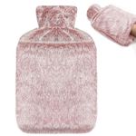 Jsdoin Hot Water Bottle with Luxury Cosy Faux Fur Cover UK, 2L Leakproof Hot Water Bag for Neck, Shoulder Pain and Hand Feet Warmer (Pink)