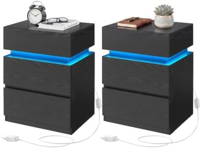 SONGMICS HOME Nightstands Set of 2, 3 Drawers, Ebony Black