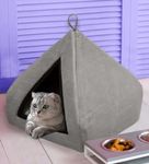 CARESFUL Premium Soft Velvet Fabric Bed for Cats Kittens & Suitable for Dog Puppies Pet House Length-46 Cm * Width-46 Cm * Height-40 Cm (S, Grey)