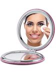 OMIRO Compact Mirror, Round PU 1X/10X Magnification, Ultra-Portable for Purses and Travel,Pink