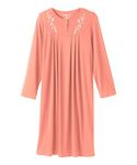 Women's Open Back Adaptive Home Care Nightgown with Crew Neck - Long Sleeve Embroidered Hospital Gown for Seniors - Pale Sunset XL