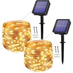 Augone [2 Pack] Solar String Lights, 100 LED 10M/32Ft 8 Modes Solar Fairy Lights Waterproof Outdoor/Indoor Garden Lights Copper Wire Lighting for Wedding, Patio, Yard, Festoon, Christmas (Warm White)