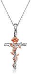 YAFEINI 925 Sterling Silver Cross Necklaces for Women,Exquisite Rose Cross Pendant Necklace Chain Jewellery Gifts for Women Girls Mum Daughter