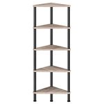 HOOBRO Corner Shelf, Industrial 5-Tier Wall Corner Bookshelf with Metal Frame, Corner Shelf Stand Display Plant Flower, Corner Bookcase for Small Spaces, Living Room, Greige and Black BG33CJ01