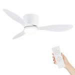 Nsleaiy 42 in Ceiling Fans with Lights, Flush Mount Ceiling Fan, Reversible, 6 Speeds, 3 Color Temperatures, White Low Profile Ceiling Fan with Light for Living Room Bedroom (White)