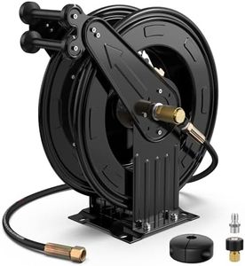 Pressure Washer Hose Reel, Double Arm 3/8 in x 50 ft Retractable Pressure Washer Reel, Auto Rewind Heavy Duty Steel Professional Power Wash Hose Reel with 5 ft Lead for Air/Oil/Water 4000 PSI