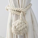 Himtop A Pair of Curtain Rope Tiebacks Hand Knitting Curtain Tie Back with Single Ball Beige for Home Decoration (2PCS)…