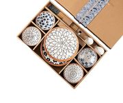 HENIJ® Japanese Style Ceramic Rice Bowl with Gift Box Blue and White Pattern Bowls Set, Underglazed Dinnerware, for Dessert Snack Cereal Soup, Set of 14 (4Bowls, 2Plate, 4ChopStick, 4Spoon)
