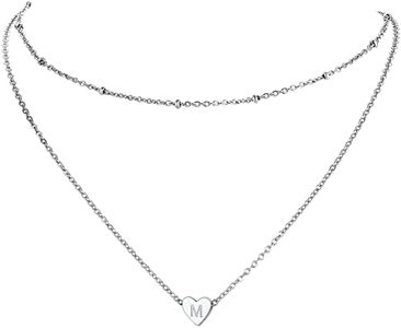 PROSTEEL Collar Corazon Letra Plateada Gargantilla Inicial M de Acero Inoxidable Gargantilla para Cuello Moda Cumpleaños