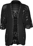 FashionMark Women's Plus Size Crochet Knitted Cardigan Shrug - black - 24-26