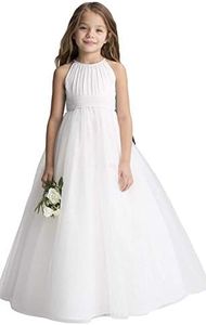 Aibaowedding Robe de bal en tulle et mousseline de soie pour fille avec fleurs, Blanc., 10 ans