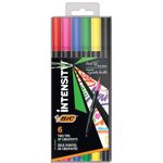 BIC Intensity 2 in 1 Dual Tip Fineliner Pens, Fine Tip (0.7mm) and Flexible Brush (3.7mm), Assorted Colors, 6-Count Pack