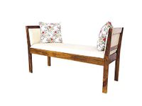 AASALIYA Art Solid Sheesham Wood 2 Seater Bench for Living Room | Wooden Dining Bench with Cushion for Home | Armrest Bed Bench | Patio Outdoor & Balcony Seating Furniture | Natural Brown Finish